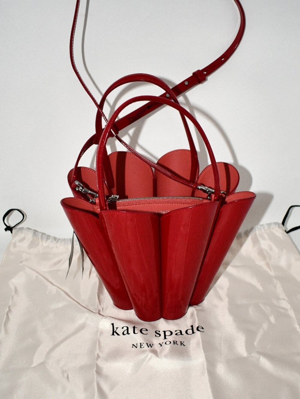 Kate Spade the Spade Patent Leather Bucket Bag in Dark Scarlet #KN302 NWT - Picture 5 of 9